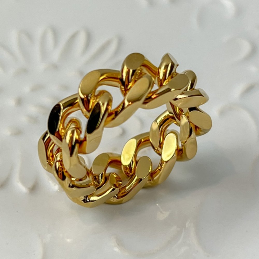 Gold Plated Cuban Chain Ring Gold Trendy Big Ring Size 7